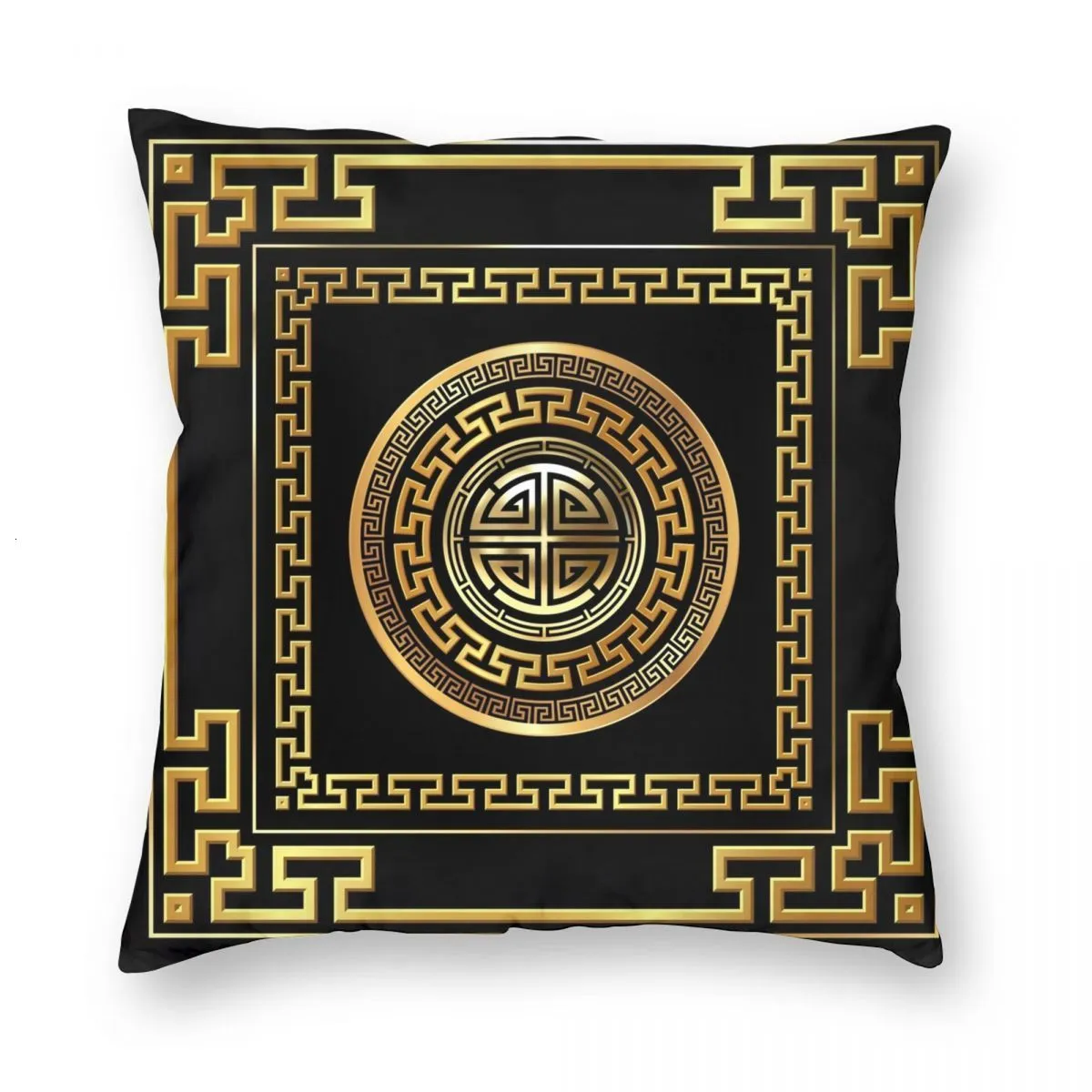 Pillow Case Greek Key Meander Black Gold Large Pillowcase Soft Cushion Cover Decoration Throw Home Square 45X45cm 230714