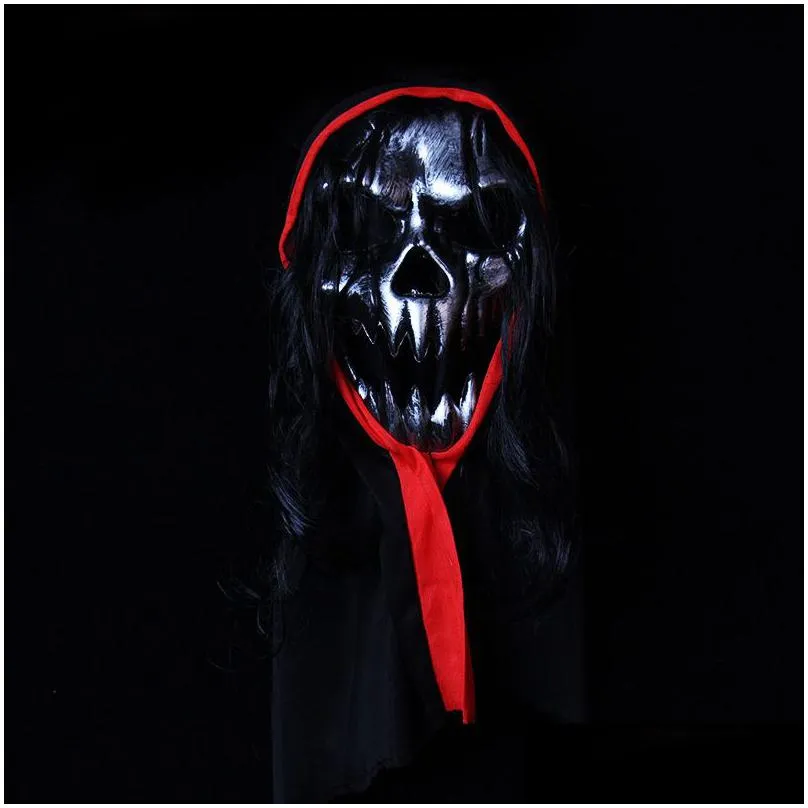 scary halloween party skull ghost masks with veil hair plastic masquerade carnival cosplay mask