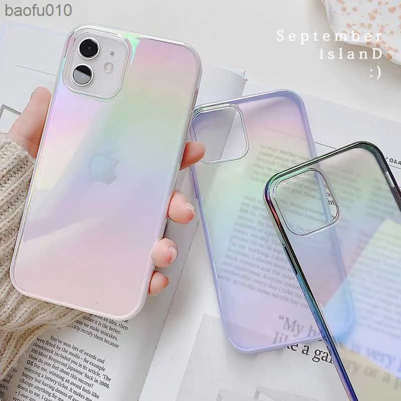 Luksusowy kwadratowy błyszczący galwaniczny przezroczysty laserowy Rainbow Soft Hard Telefon Futer