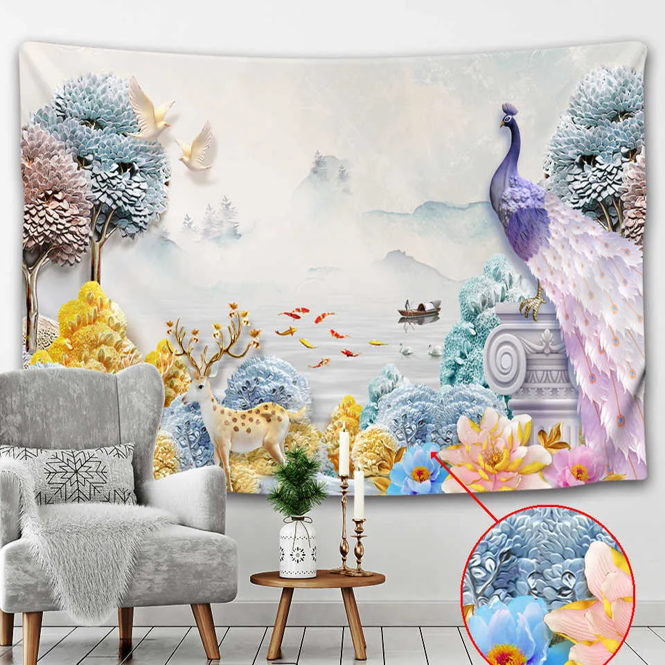 Tapices de pájaro auspicioso, hermoso paisaje, tapiz de pared, decoración de tela, mural, estera de playa, estera de yoga, tela de fondo