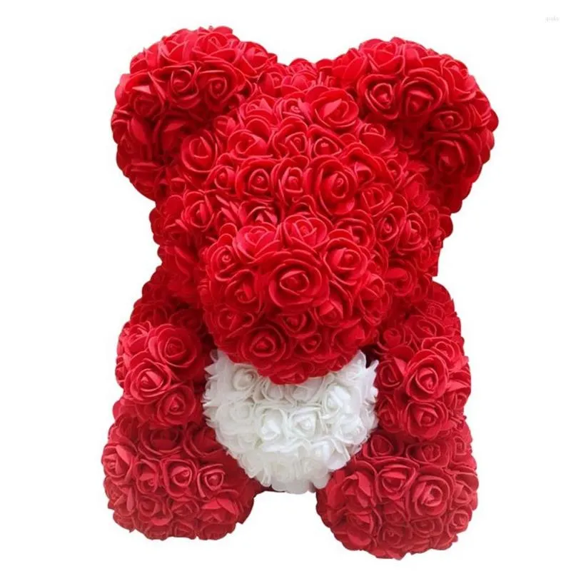 Fleurs décoratives belle grande rose rouge fleur ours jouets ornements cadeaux pour la saint valentin 25cm SEC88