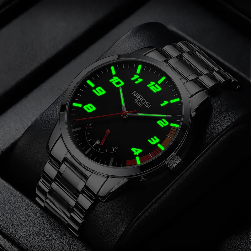 Nibosi Luxury Brand Male Quartz Watch for Men Business Watches Lysande militär vattentät bilhjulsklocka Relogio Masculino