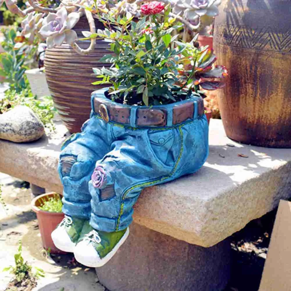 Jardinières Pots Beau Pot De Fleurs Résine DIY Élégant Vêtements Pantalon Résine Pot De Fleur Pot De Fleurs Sculpture Décoration De Jardin L230714