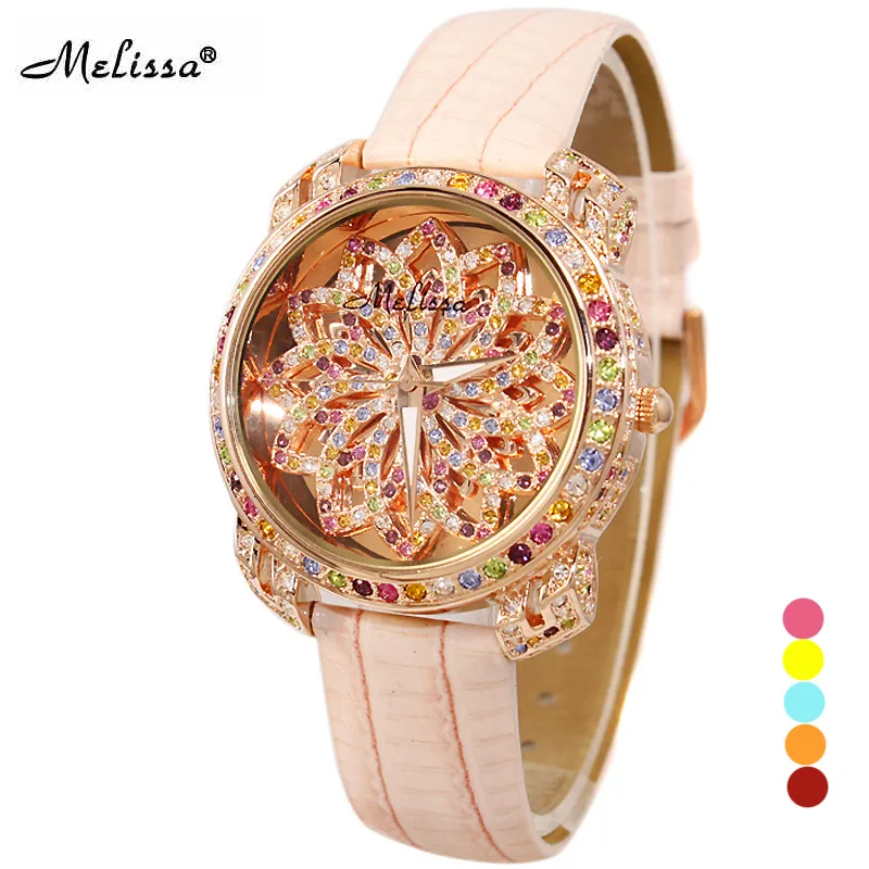 Kvinnors klockor Lady Watch Hours Japan Quartz Fashion Real Leather Armband Luxury Candy Crystal Girl S Birthday Present Melissa Box 230714