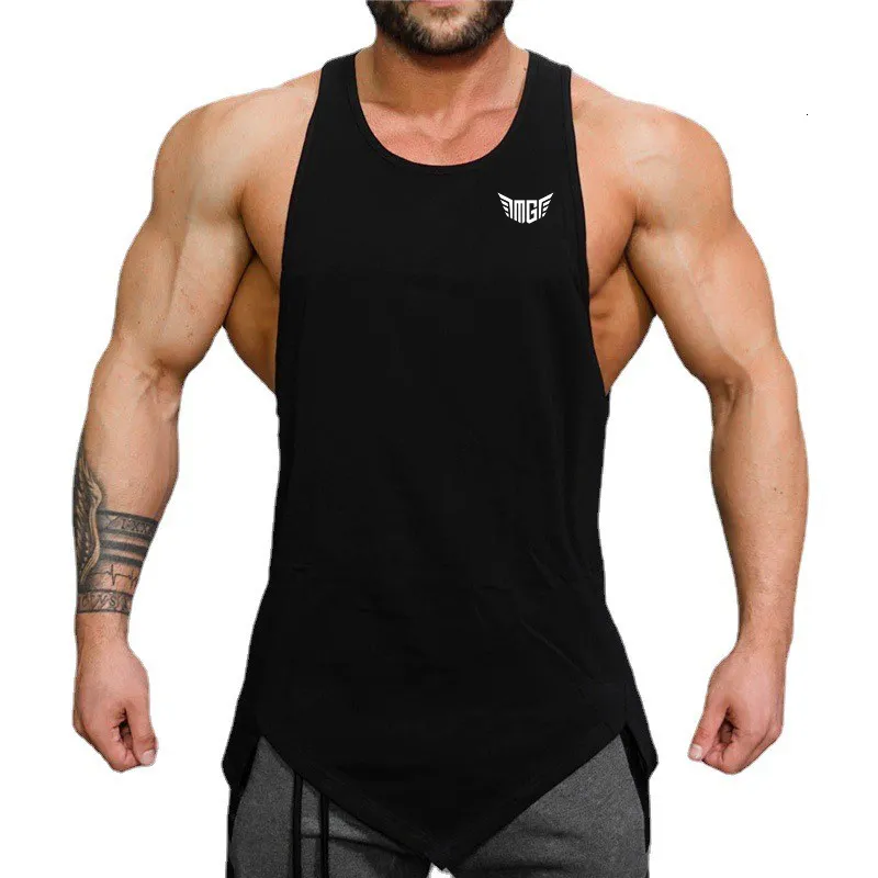 Mens Tank Tops Summer Trend Cotton Black Personlig väst Oregelbunden hem Fitness ärmlösa Tshirts Printing Oneck Gym 230713