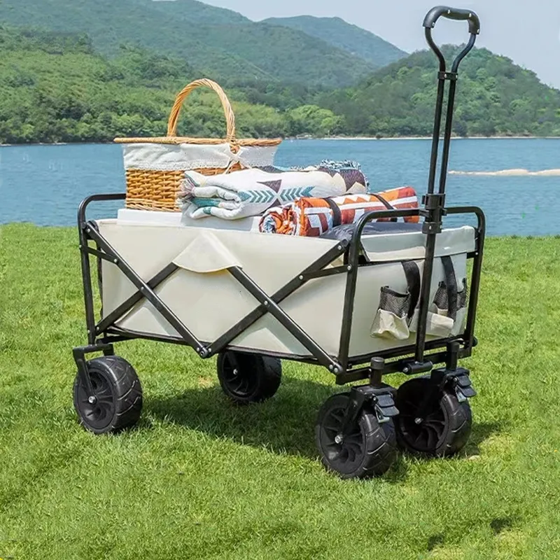 Collapsible Folding Wagon Outdoor Utility Wagon Cart Heavy Duty with Universal Wheels & Adjustable Handle Grocery Wagon for Garden Camping Shopping Sports