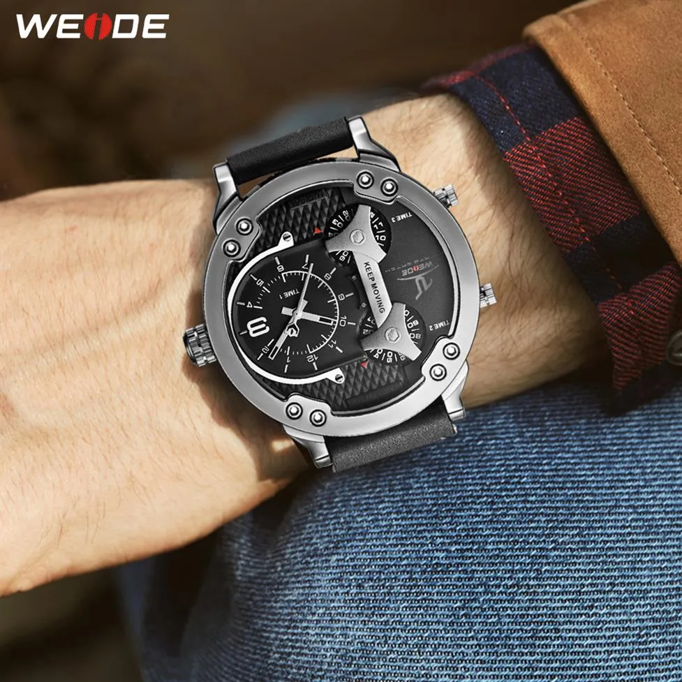 Weide Sports Man Analog Wristwatch本革ストラップミリタリークォーツメンズビジネスマルチタイムゾーンBayan Kol Saati Clock272B