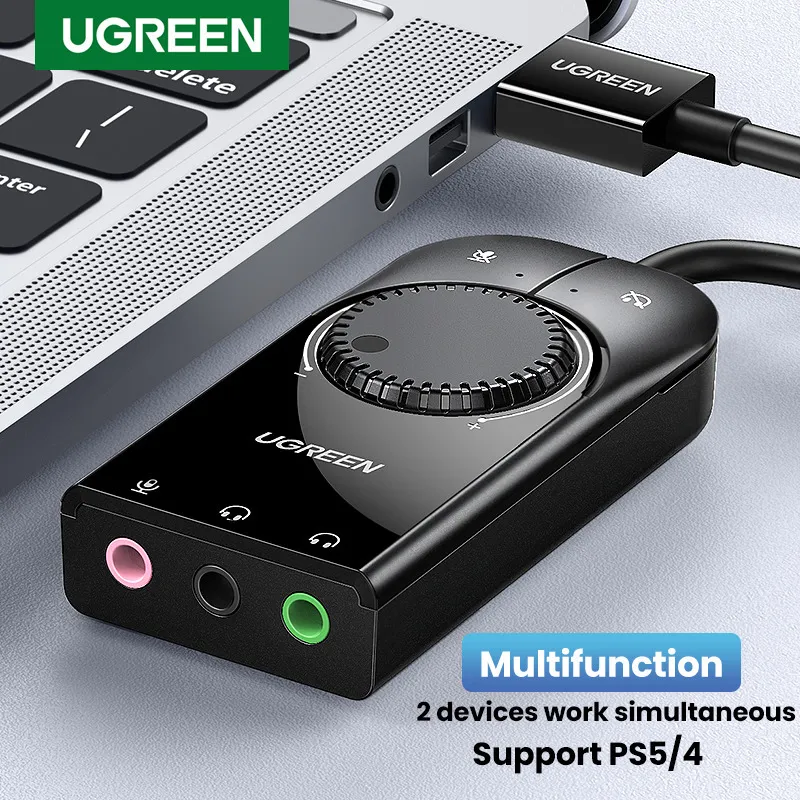 UGREEN Carte son USB Interface audio Microphone externe 3,5 mm Adaptateur audio Carte son pour ordinateur portable PS54 Casque Carte son USB 230713