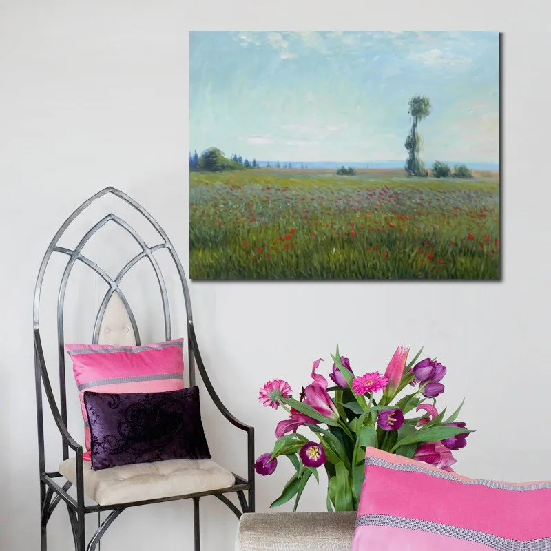 Leinwandkunst Die Felder der Mohnblumen Claude Monet Ölgemälde Repliken Handgefertigte Wanddekoration Hohe Qualität