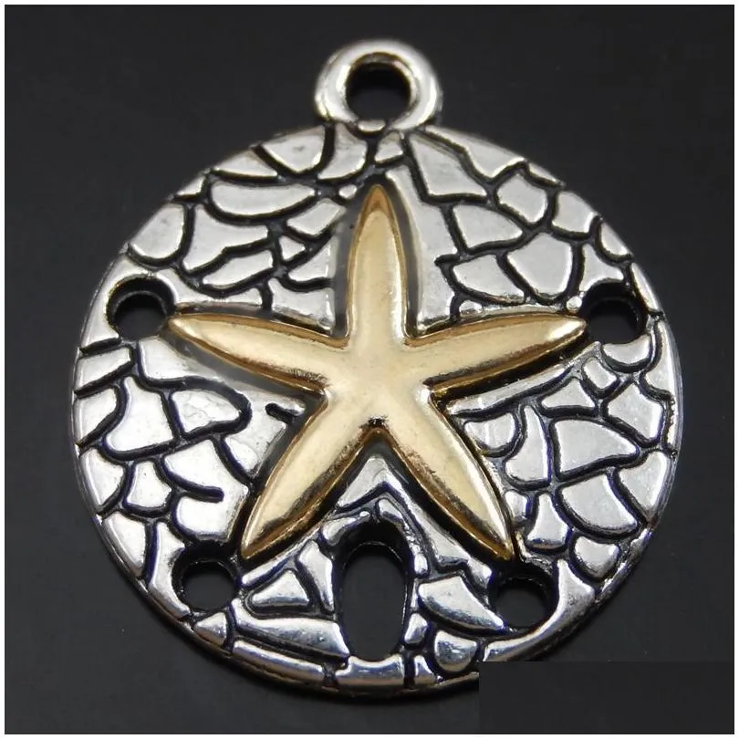 Charms Wholesale-15Pcs/Pack Antique Sier Alloy Round Starfish Necklace Pendant Jewelry Making Handmade Crafts Women Gift 22X19X2Mm D Dhdqf