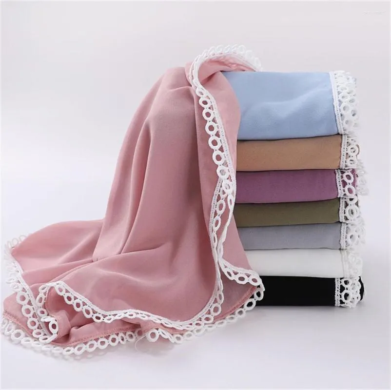 Foulards plaine solide dentelle chaîne bulle en mousseline de soie Hijab châle dame haute qualité Wrap plage couverture Bufandas Ramadan islamique musulman Sjaal 2023