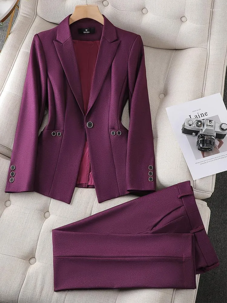 Conjunto de pantalones de trabajo para mujer, conjunto de 2 piezas,  chaqueta de manga larga para negocios, oficina, chaqueta y pantalón