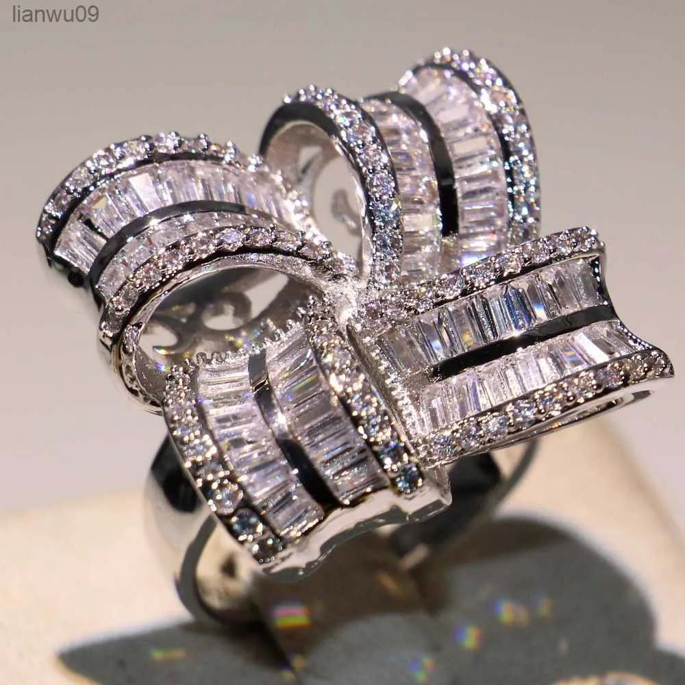 JAYI JEADIRLY Najwyższej jakości księżniczka cięta aaa biała sześcienna cyrkonia srebrny kolor zaręczynowy ślub pierścionki sercowe pierścienie imprezowe prezenty L230704