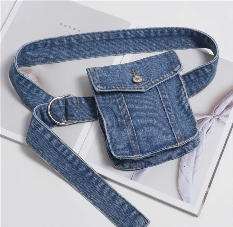 Waist Bags Adjustable Denim Fabric Packs Women Vintage European Washed Jean Waistband Summer Belts WIth Phone Bag 230713