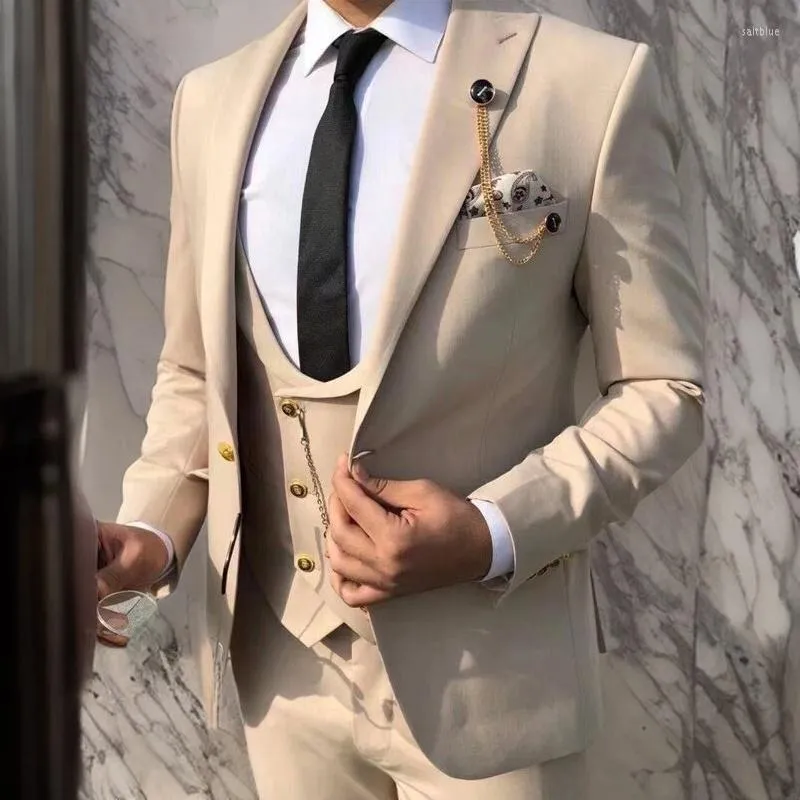 Costumes pour hommes Beige personnalisé Slim Fit pour mariage 3 pièces Style italien marié smoking affaires costume formel 2023