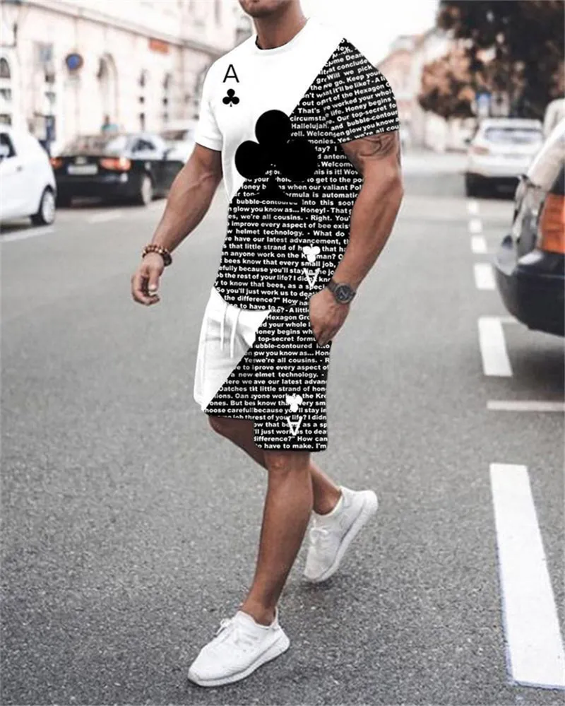 Men's Tracksuits Men's Summer Spades A Short Sleeve T-shirt Set Fashion 2-piece Street Wear 3D Printing Sports Beach Shorts Sportswear Men 230714