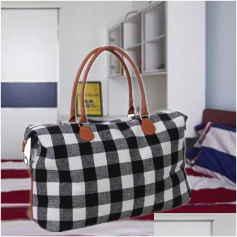 Storage Bags Wholesale Check Handbag Red Black Plaid Large Capacity Travel Tote With Pu Handle Unisex Sport Fitness Yoga Dbc Drop De Dhf2D