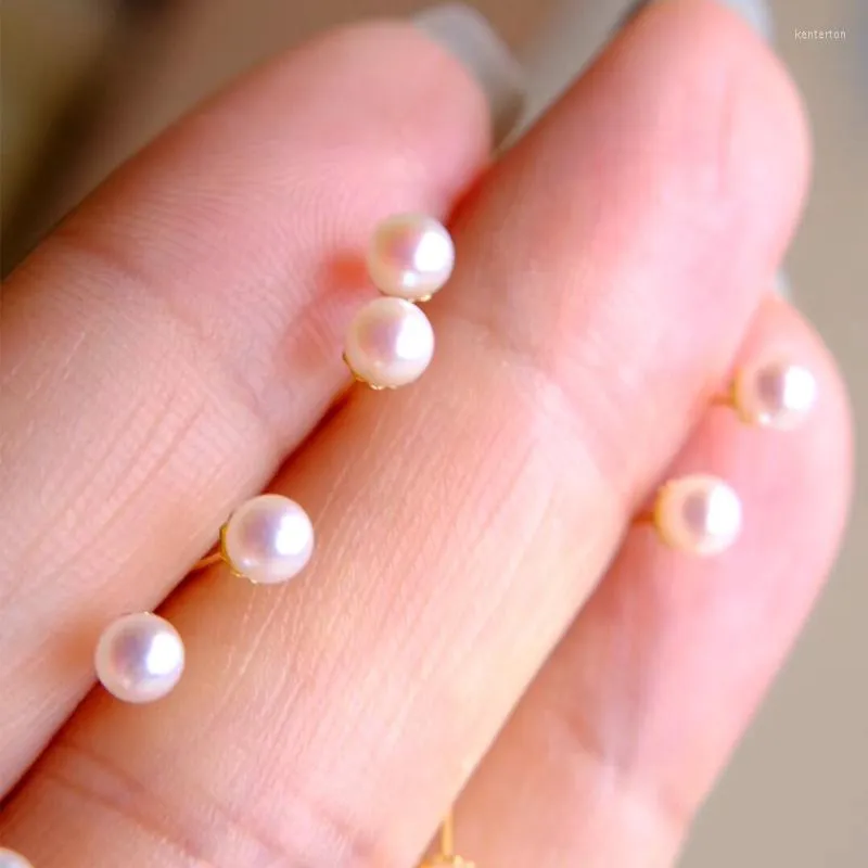 Orecchini a bottone HENGSHENG Natural Ocean Akoya Bianco 4-5mm Perle rotonde Oro 18 carati Per le donne Gioielli da sposa classici