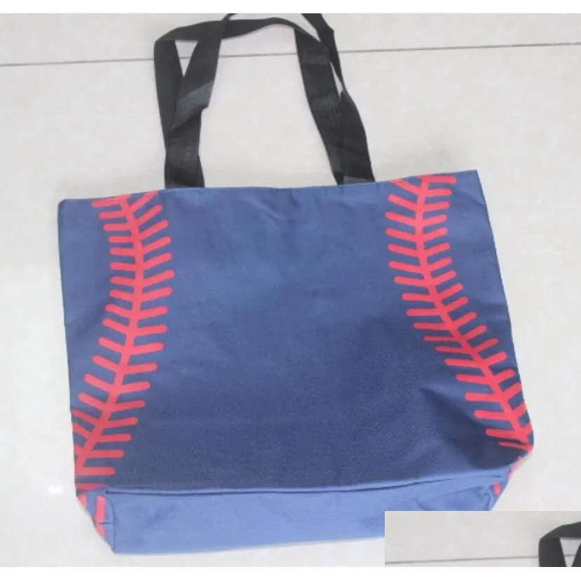 Outdoor-Taschen Baseball-Nähte 16,5 x 12,6 x 3,5 Zoll Tasche Mesh-Griff Shoder Sports Prints Utility Tote Handtasche Canvas Sport Reise Beac Dhbig