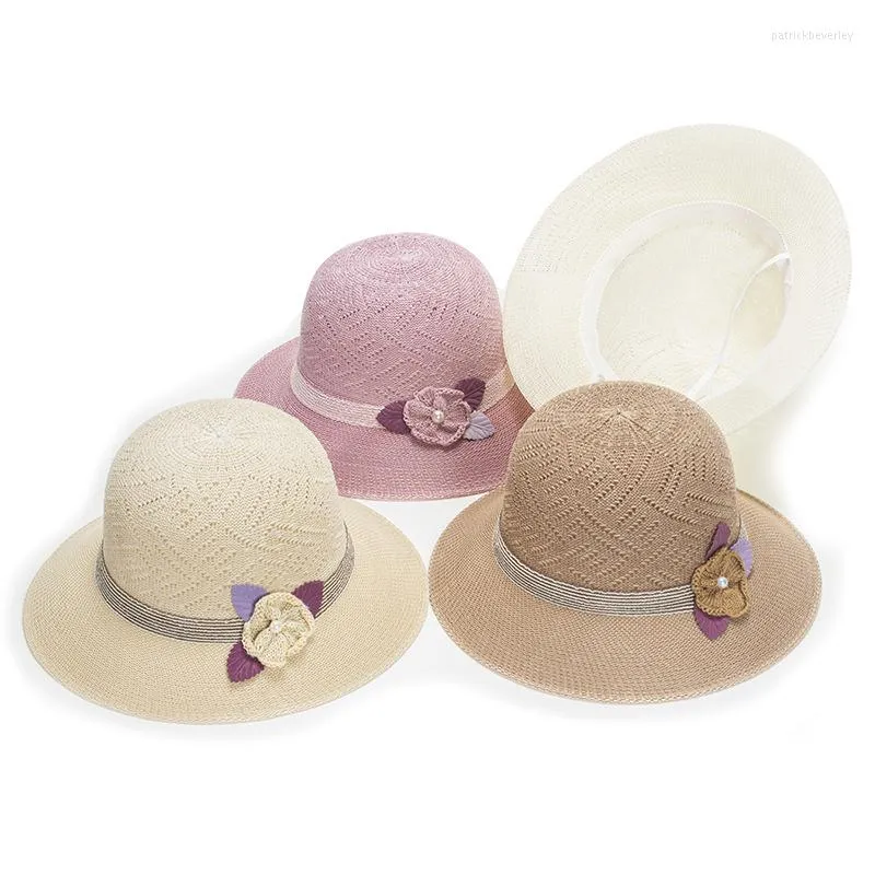 Berets Damen Panama Caps Hohl Atmungsaktive Eimer Kappe Frauen Sonnenschutz Hüte Sonne Breite Krempe Strohhut Sommer Outdoor Strand