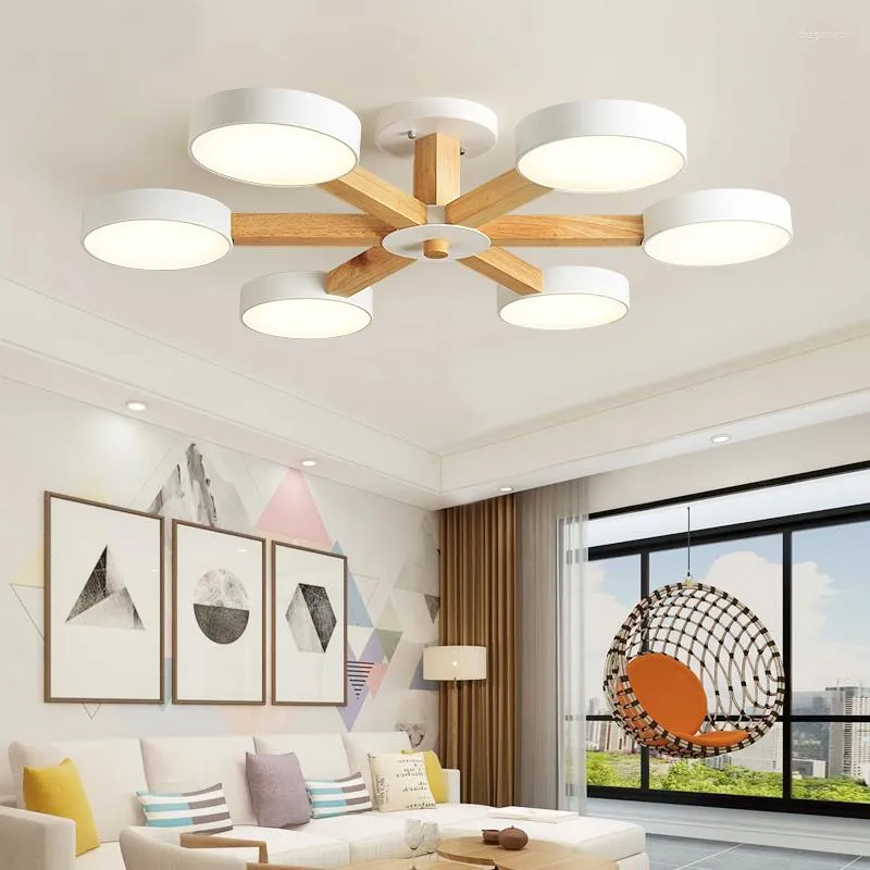 天井のライトモダンな木製ライト3/6/8屋内LEDルミネアサスペンションリビングデコレーションベッドルームハングランプ