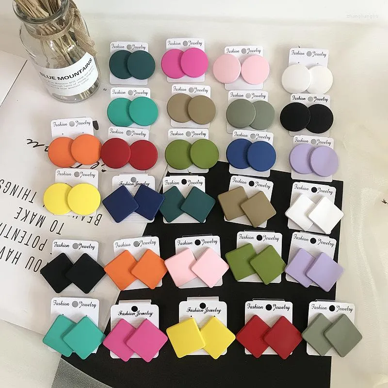 Stud Earrings Fashion Exaggerated Matte Candy Colorful Resin Acrylic Geometric Square Round For Women Girls Beach Chic Jewelry