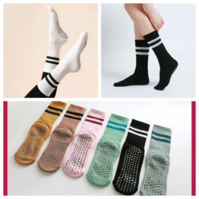 Al Long tube chaussettes de yoga été antidérapant professionnel femme été milieu tube rayé Pilates chaussettes sport fitness