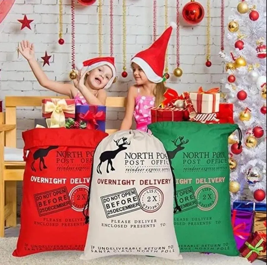 Nowe duże płótno ozdoby świąteczne Święty Mikołaj 50 x 70 cm torba Kids Xmas Red Present Bag Dekoracja Dekoracja reniferowa 0714