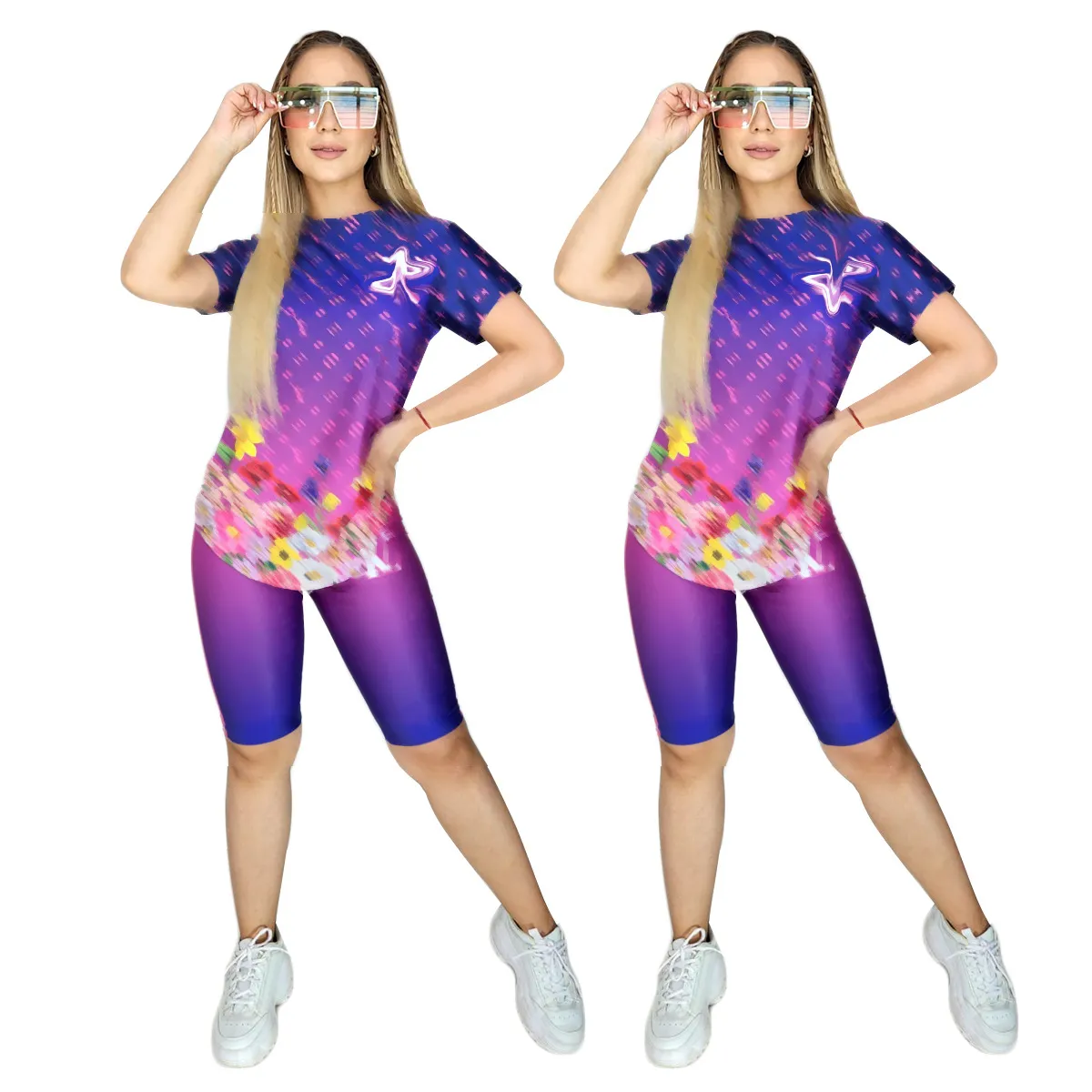 Pantalones cortos de manga corta con estampado digital de verano para mujer, diseñador de ropa deportiva J2871