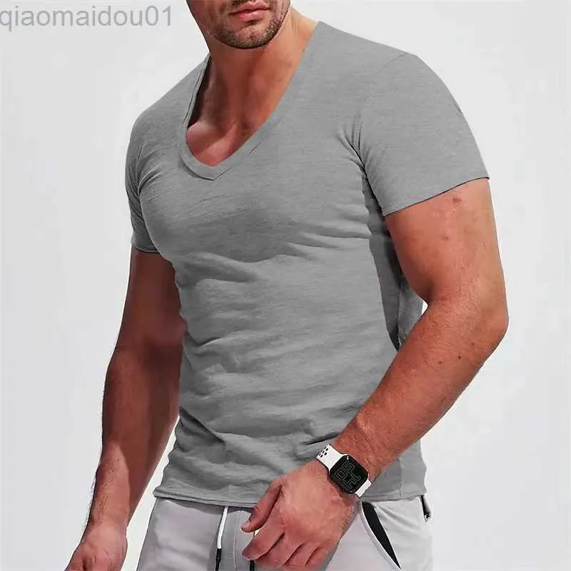 Męskie koszulki Sport Sports Fitness trening Elastic Slim T Shirt Men Casual Pure Kolor krótkie rękaw O NEC GYM T-shirt Summer Man Basic Tops L230713