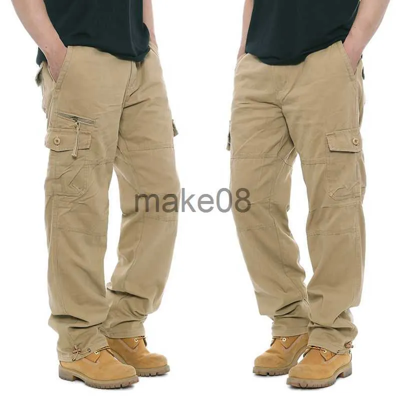 Men's Pants Cotton Cargo Pants Men Overalls Army Military Style Tactical Workout Straight Trousers Outwear Casual Multi Pocket Baggy Pants J230714