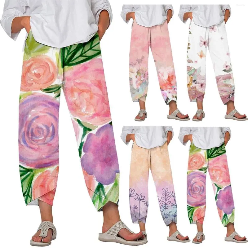 Pantaloni da donna Capri For Women Lobby Summer Stampato Cropped Cotton Linen Casual Home Petite