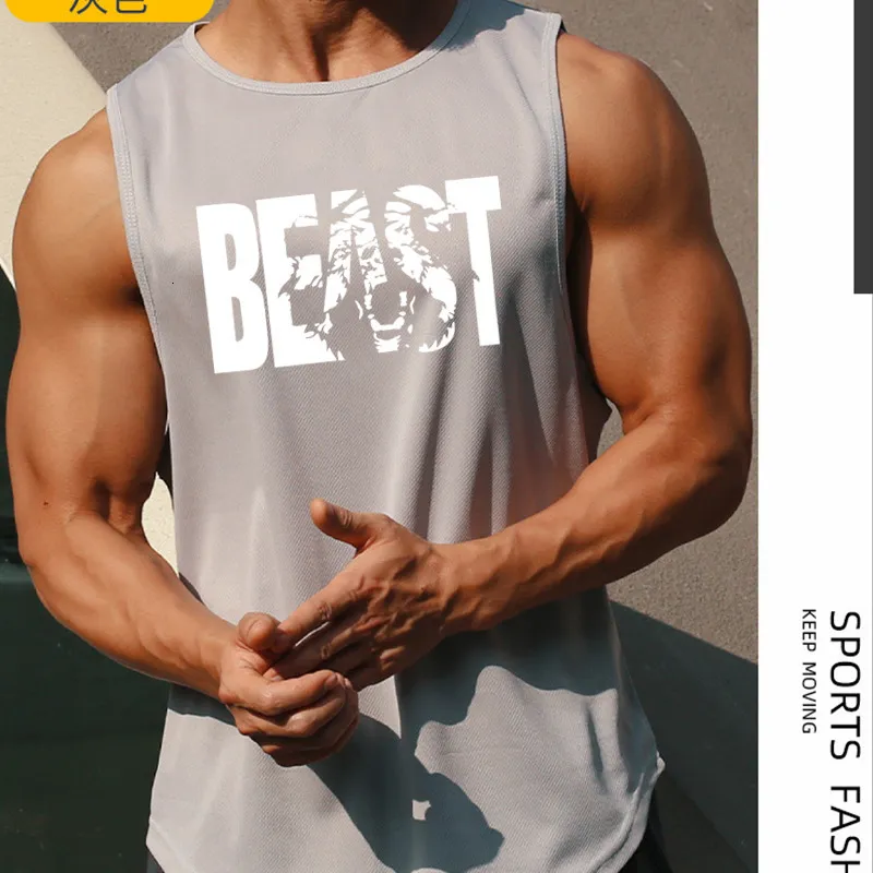 Mens Tank Tops Summer Tactical Sports Mesh Sleeveless Vest Gym Running Equipment Training Muscle Breathable Tshirt 230713