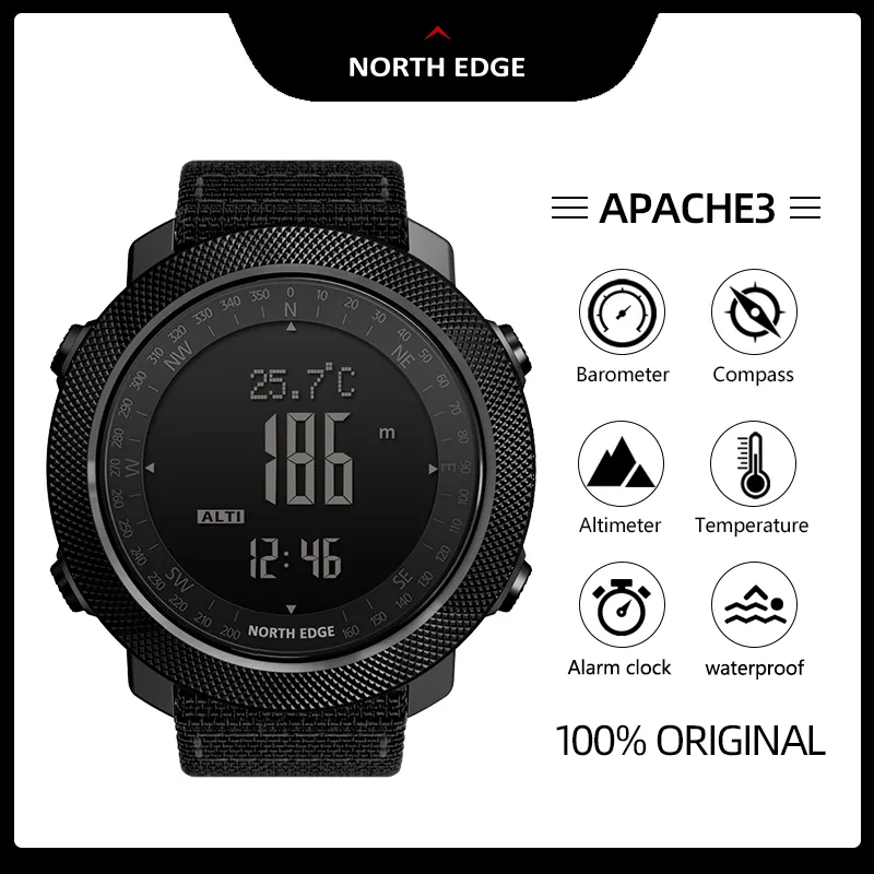 NORTH EDGE Outdoor Sport Horloge Waterdicht Heren Militair Digitaal Horloge Hoogtemeter Barometer Kompas Thermometer Smart Polshorloge