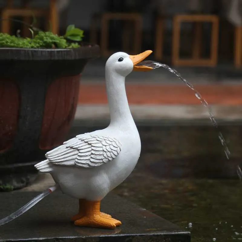 Garden Decorations Resin Spary Water Duck Statues Miniature Fairy Garden Decorative Figurines Outdoor House Decorations for Garden Yard Fountain L230714