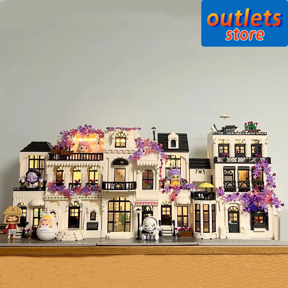 Actiespeelgoedfiguren 86013 Creative Expert Street View Europe Garden with Lights Moc Modular Bricks Building Blocks House Model Toys 2053PCS 230713