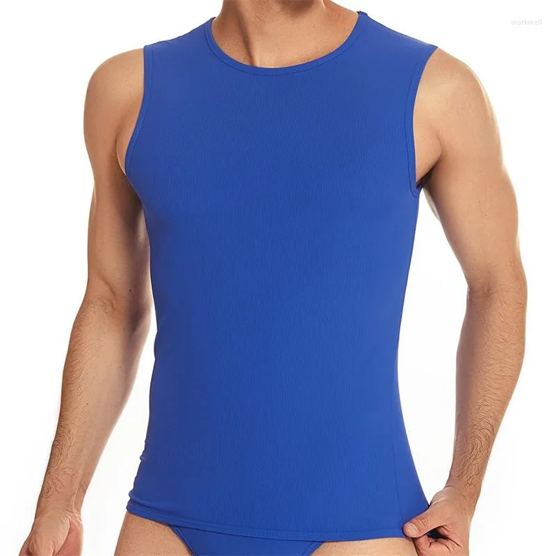 Herren-Tanktops, Herren-Unterhemden, eng anliegende, hochelastische, gerippte Nylon-Weste mit Rundhalsausschnitt für junge Menschen