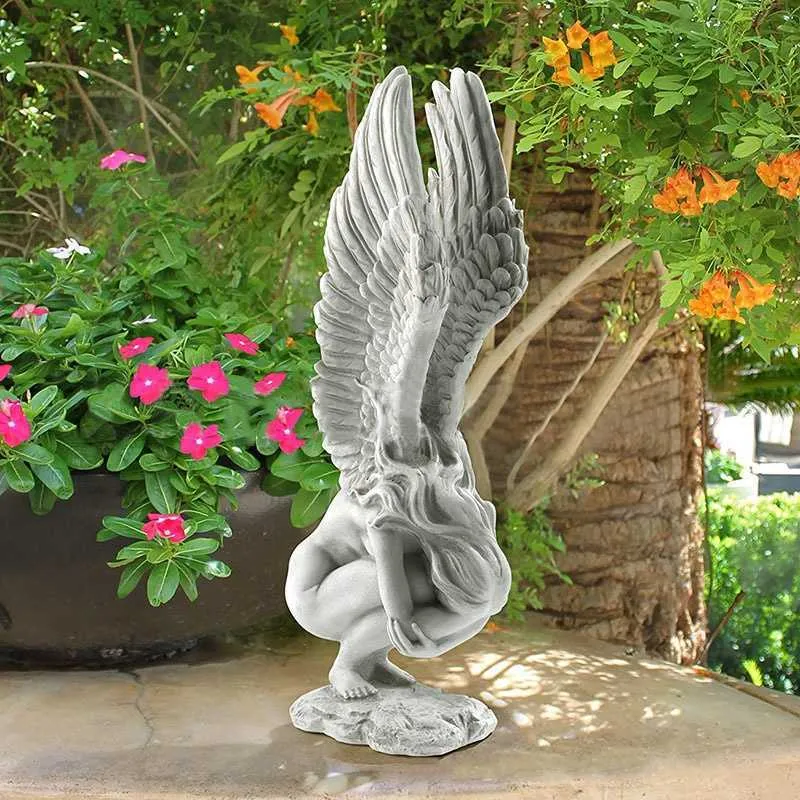 Décorations de jardin Ange Rédemption Statue Sculpture De Jardin Ornement Fée Ange Statue Extérieur Décoratif Patio Étang 2 Taille L230714