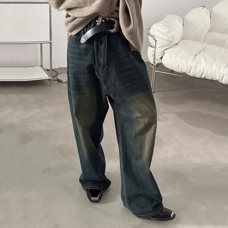 Mannen Jeans Vintage Geborsteld Baggy Retro 90s Skater Oversized Broek Denim Blauwe Broek Harajuku Stijlvolle Koreaanse Hiphop Streetwear