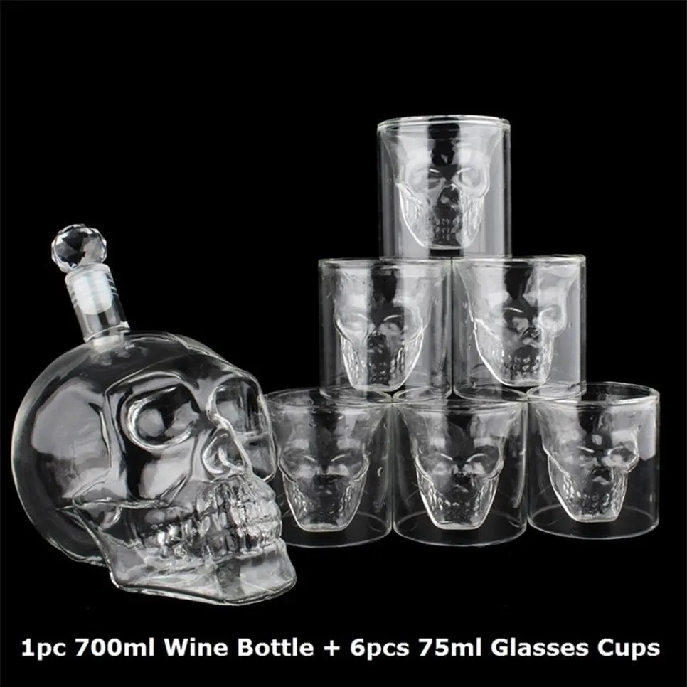 Crystal Skull Head S Glasses Cup Set 700ml Whiskey Wine Glass Bottle 75ml Cups Decanter Home Bar Vodka Drinking Mugs 210827243S