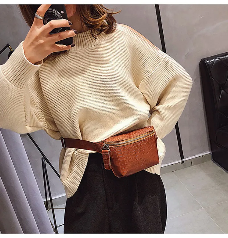 Waist Bags Womens Bag Leather Fanny Pack Zipper Skin Chest Large Capacity Banana Fashion Female Belt Wallet 230713