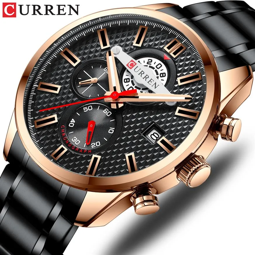 Luxe Merk CURREN Mode Sport mannen Chronograaf Horloge rvs Quartz heren Horloge Mannelijke Klok Relogio Ma186t