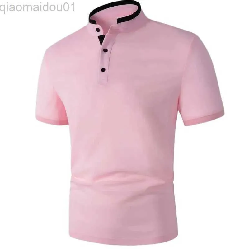 T-shirts pour hommes Loisirs Boutonné Col montant T-shirts Hommes Tricoté Slim Élastique Polo À Manches Courtes Été Casual Couleur Unie Pull T-shirts L230713