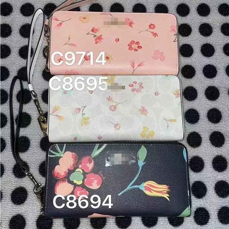 Cartera para Mujer Pulsera Portátil de Cuero Monedero Largo con Cremallera C8694 C8695 C9714