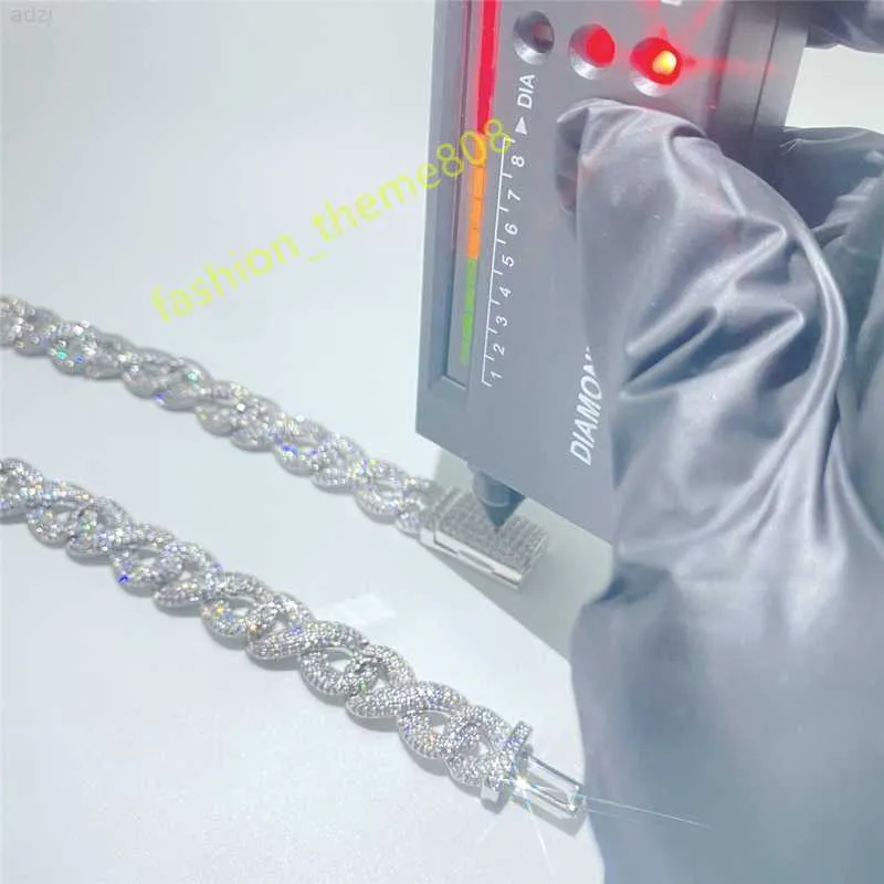 Hip Hop Sieraden Custom 925 Sterling Zilver 12mm Diamonds Pass Tester Vvs Moissanite Ice Cuban Chain