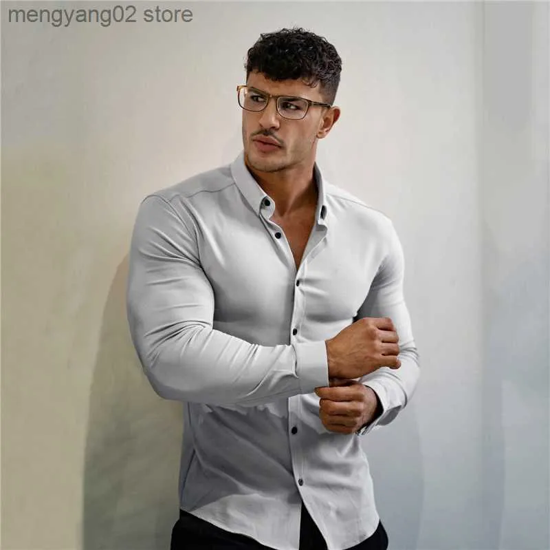 Męskie koszule męskie męskie super rękawie Super Slim Slim Fit Casual Casual Shirt Wiosna jesienna zima Wysoka jakość Turn Down Down Down Sukienka biznesowa Mężczyźni T230714