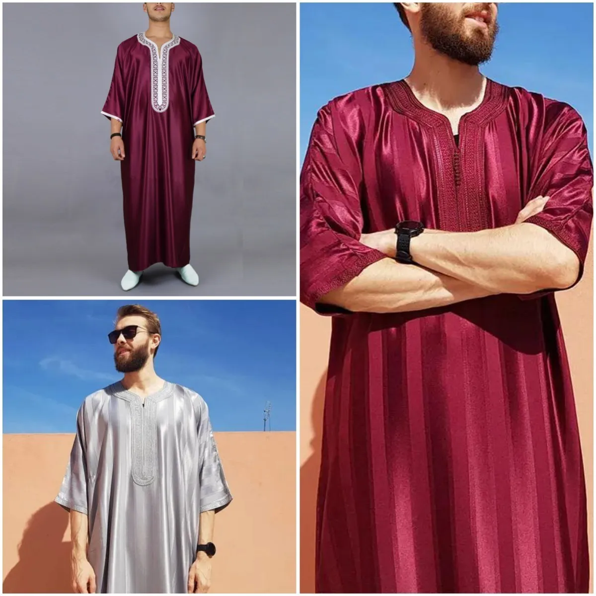 Abbigliamento etnico Abiti musulmani Abiti da uomo islamici Abito ricamato arabo Jubba Thobe Matrimonio da uomo indiano Gentleman Thobe Kaftan Ropa Costumi 230713