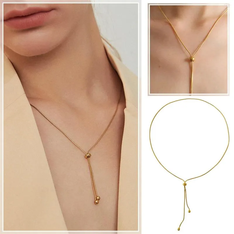 Catene Collana a catena rotonda semplice e versatile con scollatura placcata in oro Collane da donna lunghe