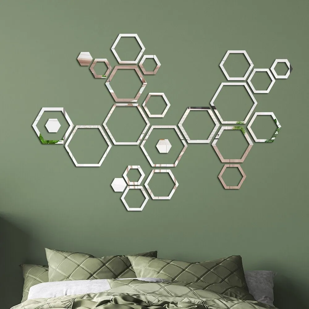 Wall Stickers Hexagon 3D Mirror Wallpaper Living Room Bedroom Creative Self adhesive Decoration Honey Combination Waterproof Sticker Home Decoration 230714