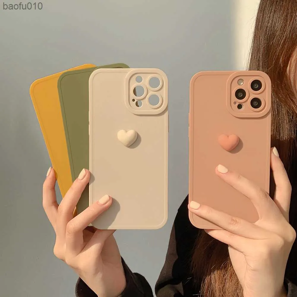iPhone 11 12 13 14 Pro Max XR XS Max 7 8 Plus Soft Silicone Camera Protector Caver Case Case for Girl L230619の3Dラブハートフォンケース